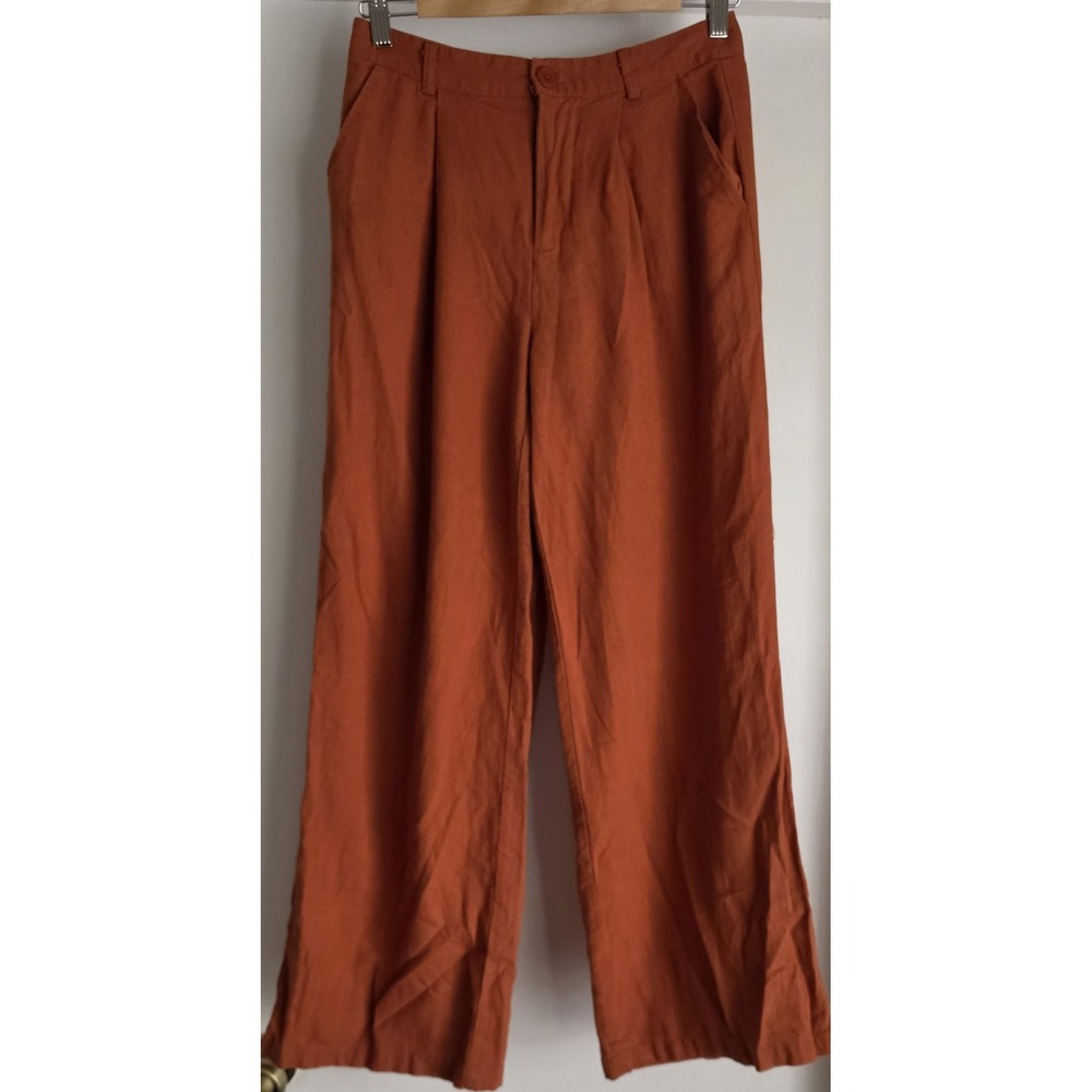 Forever 21 Linen Pants Women S Rust Solid Straight Trousers Slacks Casual